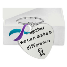 Load image into Gallery viewer, Big Heart Teal &amp; Purple Ribbon Key Chains