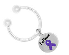 Load image into Gallery viewer, Bulk Purple Ribbon Circle Believe Horse Shoe Keychains - The Awareness Company