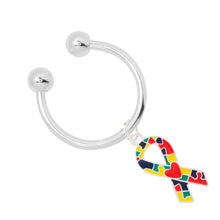 Load image into Gallery viewer, Bulk Autism Ribbon with Heart Design Horseshoe Key Chains - The Awareness Company