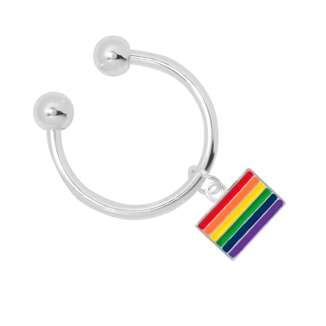 Rainbow Rectangle Flag Horseshoe Key Chains