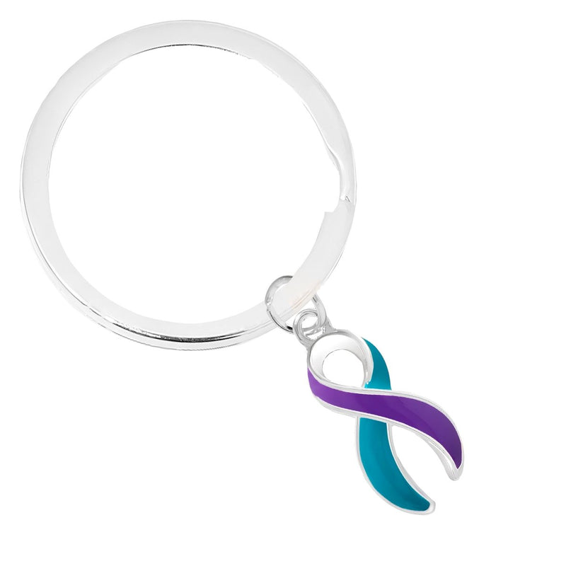 Teal & Purple Ribbon Split Ring Style Keychain