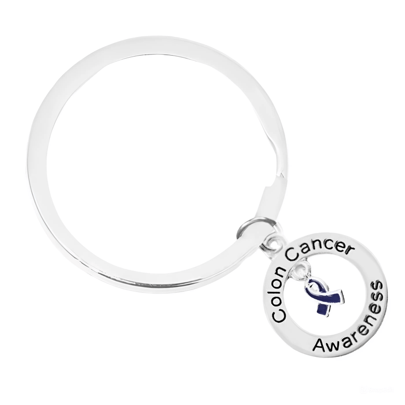 Dark Blue Ribbon Colon Cancer Awareness Split Style Keychains