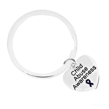 Load image into Gallery viewer, Child Abuse Awareness Dark Blue Ribbon Heart Charm Split Style Key Chains