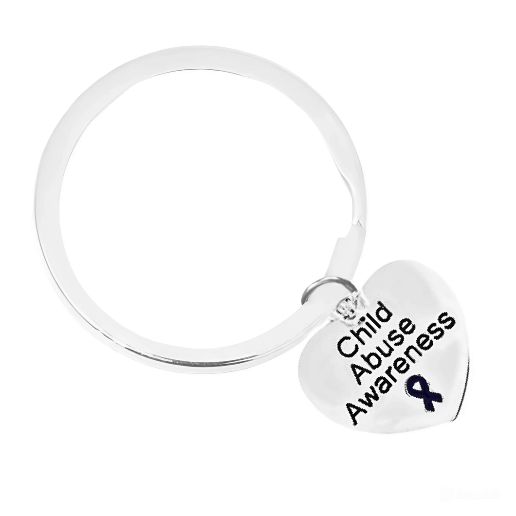 Child Abuse Awareness Dark Blue Ribbon Heart Charm Split Style Key Chains