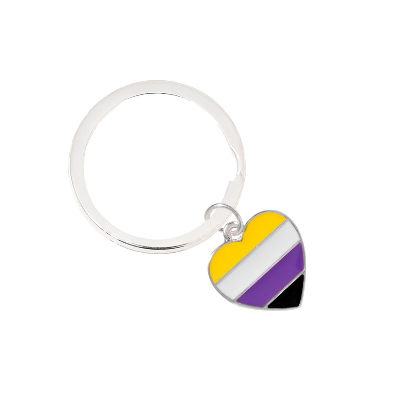 Bulk Non-Binary Flag Heart Flag Split Ring Key Chains, Bulk Gay Pride Jewelry - The Awareness Company