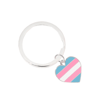 Load image into Gallery viewer, Bulk Transgender Heart Flag Split Ring Key Chains, Bulk Gay Pride Jewelry - The Awareness Company