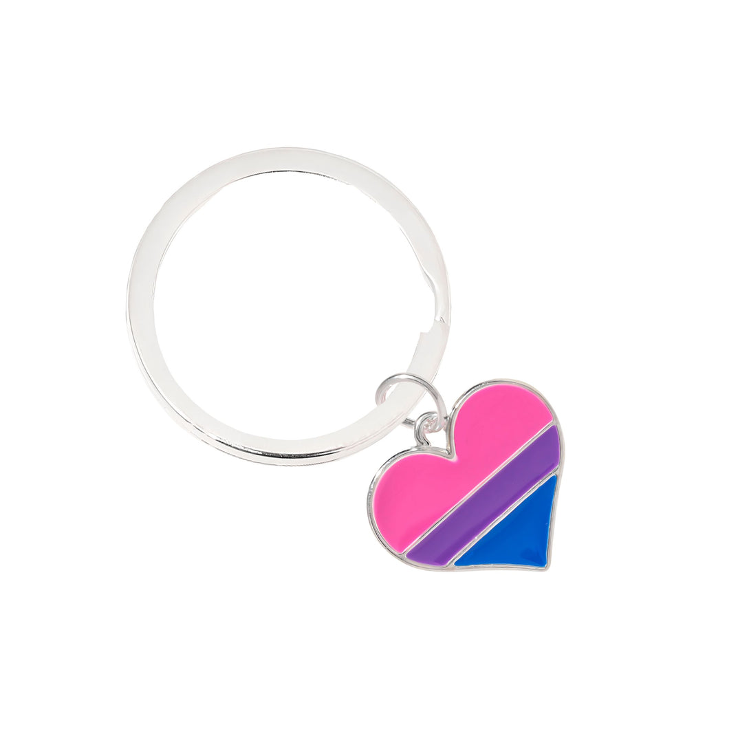 Bulk Bisexual Heart Flag Split Ring Key Chains, Bulk Gay Pride Jewelry - The Awareness Company