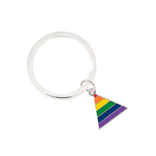 Load image into Gallery viewer, Bulk Rainbow Triangle Flag Split Ring Key Chains, Bulk Gay Pride Jewelry - The Awareness Company