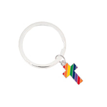 Load image into Gallery viewer, Bulk Rainbow Cross Flag Split Ring Key Chains, Bulk Gay Pride Jewelry - The Awareness Company