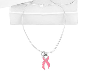 Bulk Large Size Pink Ribbon Breast Cancer Awareness Necklaces - The Awareness Company