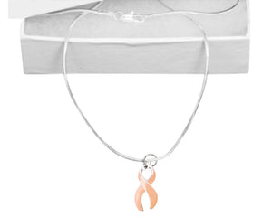 Bulk Peach Ribbon Necklaces for Uterine Cancer - The Awareness Company