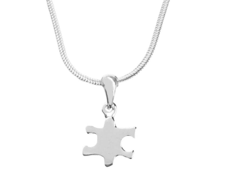 Bulk Small Size Autism Awareness Silver Puzzle Piece Necklaces - The Awareness Company