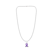 Load image into Gallery viewer, Bulk Small Size Purple Ribbon Necklaces for Cystic Fibrosis, Alzheiemers, Domestic Violence - The Awareness Company