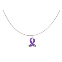 Load image into Gallery viewer, Bulk Small Size Purple Ribbon Necklaces for Cystic Fibrosis, Alzheiemers, Domestic Violence - The Awareness Company