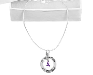 Bulk Fibromyalgia Awareness Round Charm Necklaces - The Awareness Company