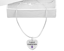 Load image into Gallery viewer, Bulk Purple Ribbon Lupus Awareness Heart Necklaces  - The Awareness Company