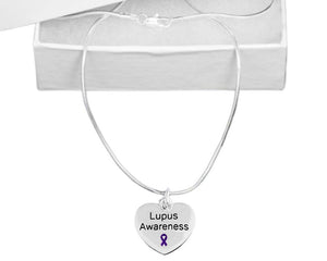 Bulk Purple Ribbon Lupus Awareness Heart Necklaces  - The Awareness Company