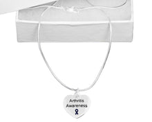 Load image into Gallery viewer, Bulk Arthritis Awareness Dark Blue Ribbon Heart Charm Necklaces - The Awareness Company