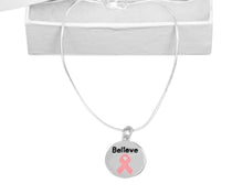 Load image into Gallery viewer, Bulk Pink Ribbon Circle Believe Necklaces - The Awareness Company