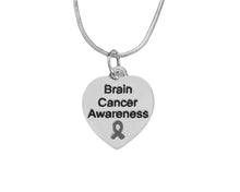 Load image into Gallery viewer, Bulk Heart Shaped Brain Cancer Necklaces, Gray Ribbon Brain Cancer Jewelry - The Awareness Company