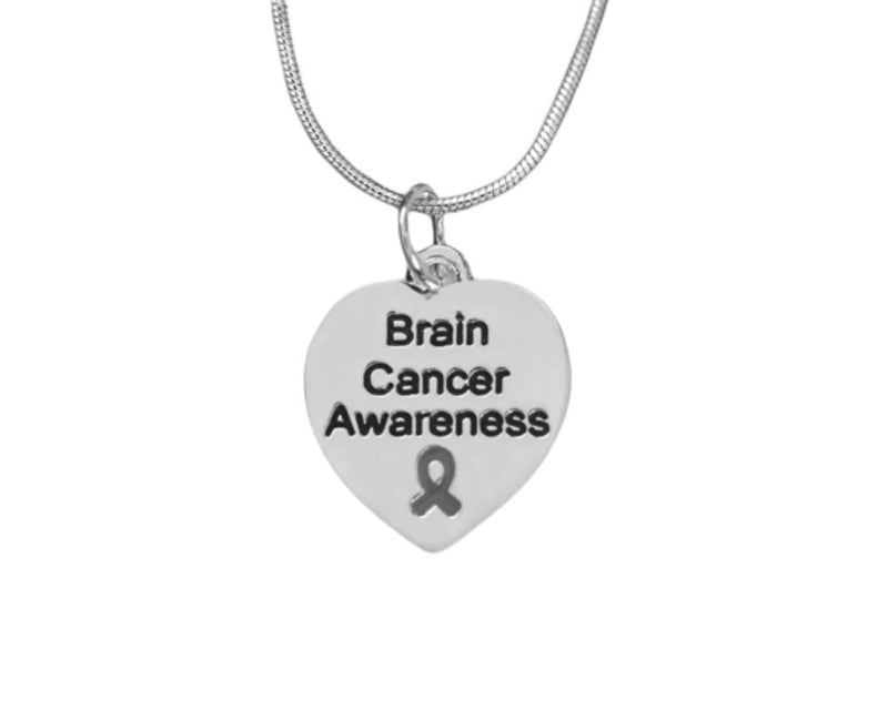 Bulk Heart Shaped Brain Cancer Necklaces, Gray Ribbon Brain Cancer Jewelry - The Awareness Company