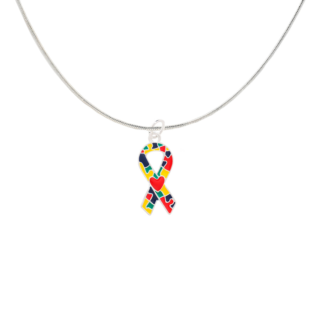 Bulk Autism Ribbon with Heart Design Necklaces - The Awareness Company