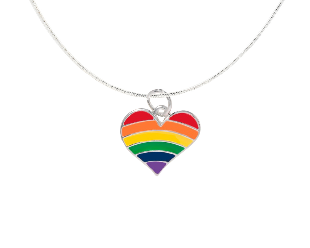 Bulk Rainbow Flag Heart Necklaces, Gay Pride Jewelry - The Awareness Company