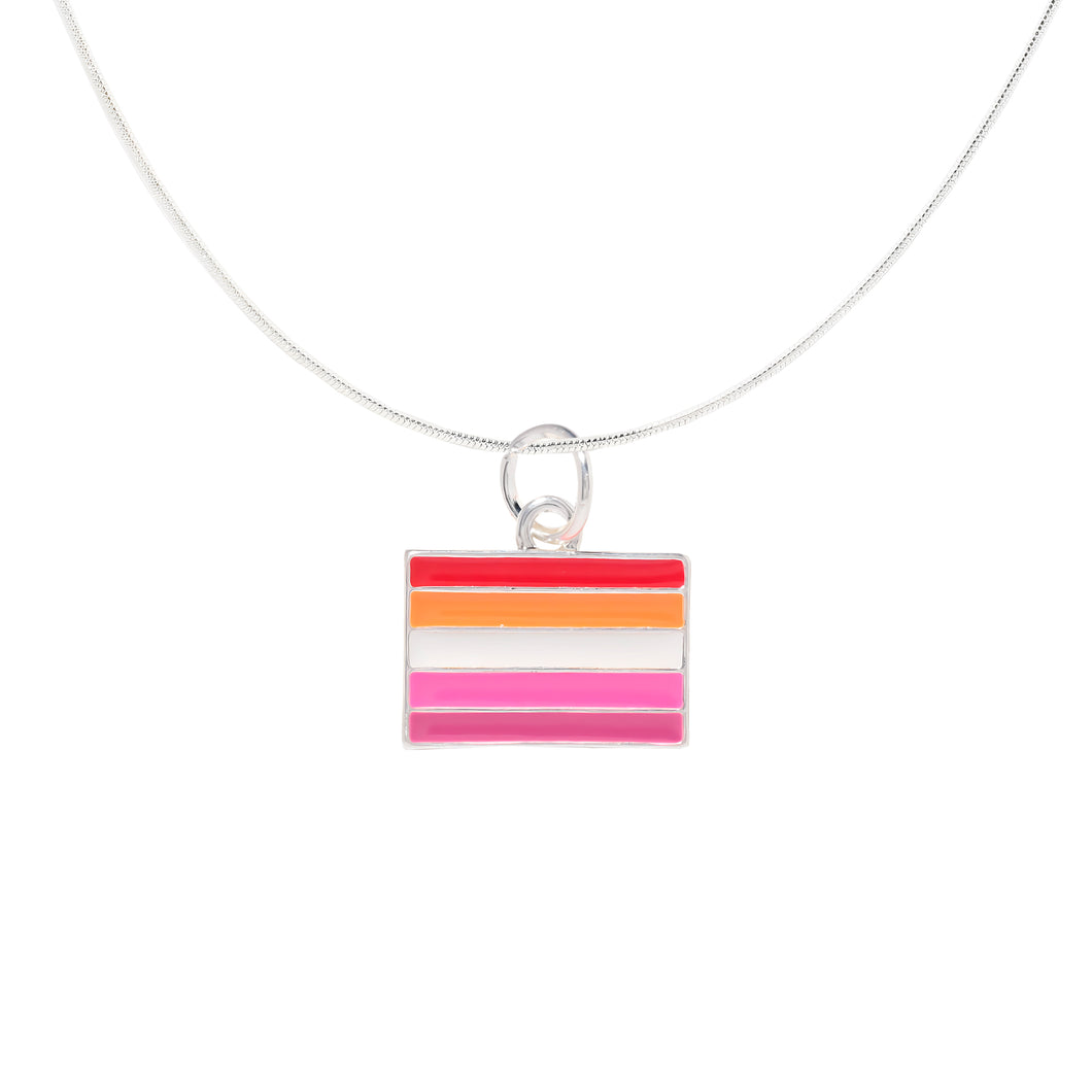 Bulk Rectangle Sunset Lesbian Flag Necklaces, Lesbian Jewelry - The Awareness Company