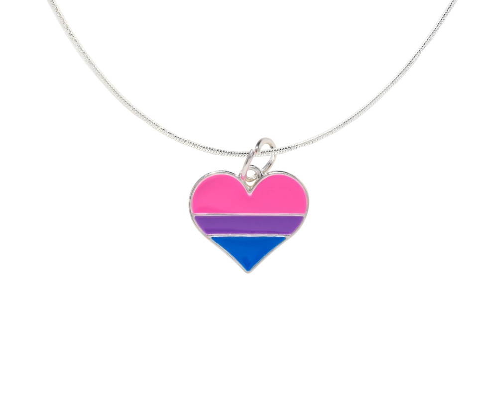 Bulk Bisexual Flag Heart Necklaces, Bisexual Jewelry - The Awareness Company