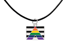 Load image into Gallery viewer, Bulk Rectangle Straight Ally Flag Black Cord Necklaces - Gay Pride Jewelry - The Awareness Company