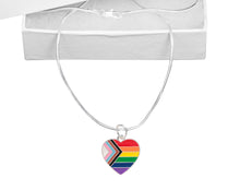 Load image into Gallery viewer, Quasar Rainbow Heart Flag Charm Silver Necklaces