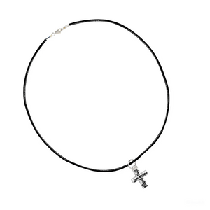 Blessed, Hope, Faith, and Love Cross Black Leather Cord Necklace