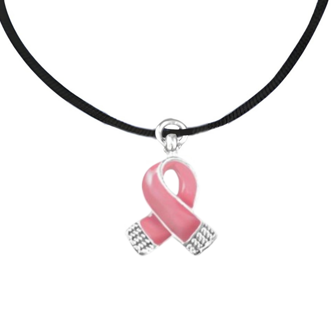 Pink Ribbon Breast Cancer Leather Cord Necklaces
