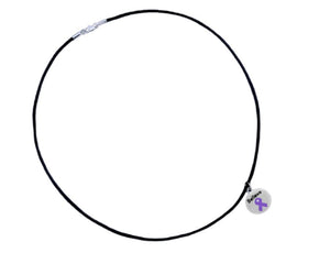 Bulk Believe Circle Charm Purple Ribbon Cord Necklaces - The Awareness Company