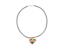 Load image into Gallery viewer, Bulk Rainbow Flag Heart Black Cord Necklaces - Gay Pride Jewelry - The Awareness Company