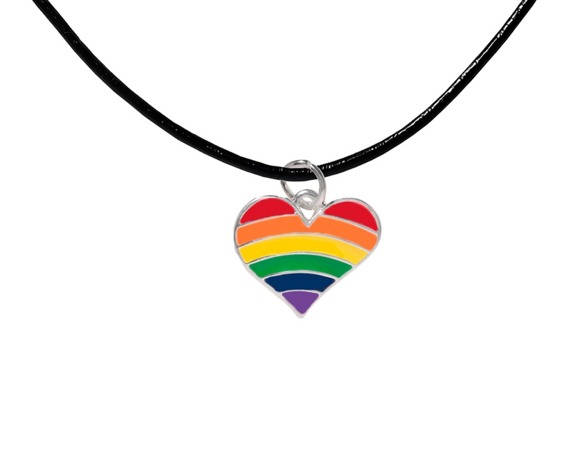Bulk Rainbow Flag Heart Black Cord Necklaces - Gay Pride Jewelry - The Awareness Company