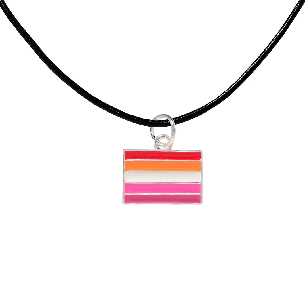 Bulk Sunset Lesbian Flag Black Cord Necklaces - Gay Pride Jewelry - The Awareness Company
