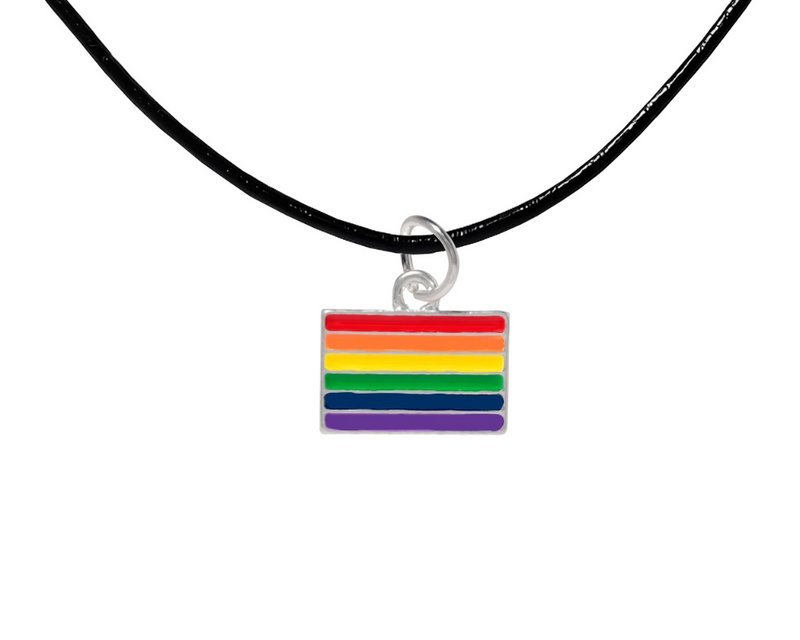 Bulk Rainbow Rectangle Flag Black Cord Necklaces - Gay Pride Jewelry - The Awareness Company