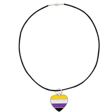 Load image into Gallery viewer, Bulk Non-Binary Flag Heart Black Cord Necklaces - Gay Pride Jewelry - The Awareness Company