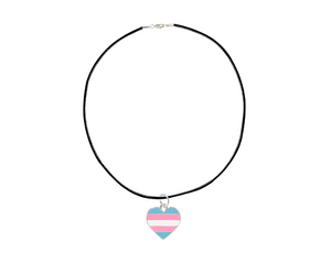 Bulk Transgender Heart Flag Black Cord Necklaces - Gay Pride Jewelry - The Awareness Company