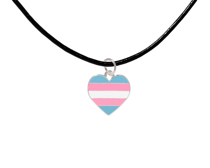 Bulk Transgender Heart Flag Black Cord Necklaces - Gay Pride Jewelry - The Awareness Company