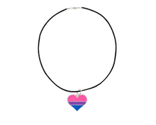 Load image into Gallery viewer, Bulk Bisexual Heart Flag Black Cord Necklaces - Gay Pride Jewelry - The Awareness Company