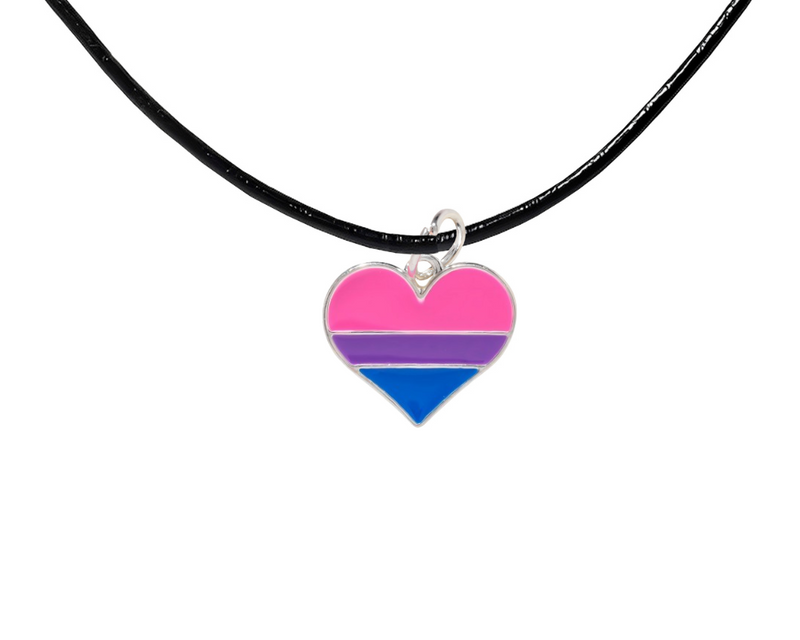 Bulk Bisexual Heart Flag Black Cord Necklaces - Gay Pride Jewelry - The Awareness Company
