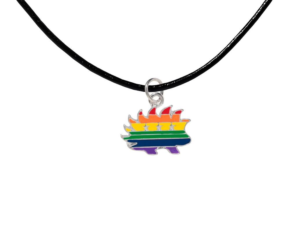 Bulk Libertarian Rainbow Porcupine Black Cord Necklaces - Gay Pride Jewelry - The Awareness Company