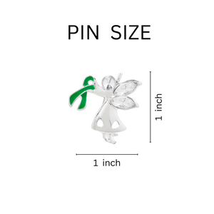 Bulk Angel By My Side Green Ribbon Pins for Mental Illness and Organ Donation