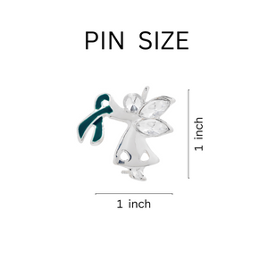 Bulk Teal Ribbon Angel Pins,  Bulk Ovarian Cancer Angel Pins