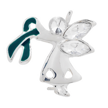 Load image into Gallery viewer, Bulk Teal Ribbon Angel Pins,  Bulk Ovarian Cancer Angel Pins