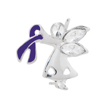 Load image into Gallery viewer, Purple Ribbon Angel Pins Wholesale, Alzheimer&#39;s, Crohns, Fibromyalgia