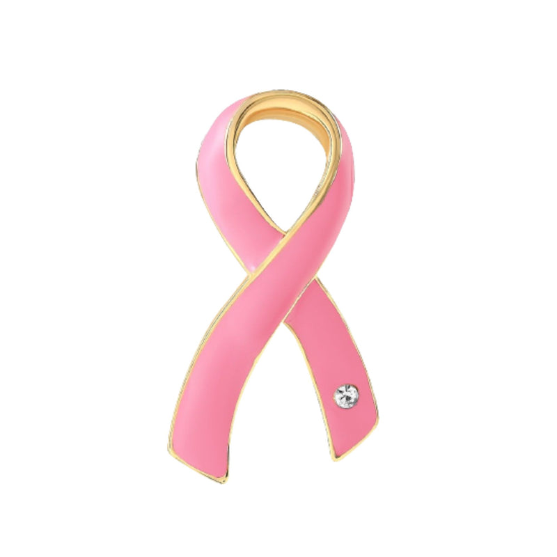 Bulk Pink Ribbon Pins with Crystals for Breast Cancer Awareness