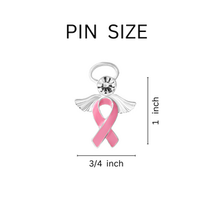 10 Pack Pink Breast Cancer Ribbon Angel Pins